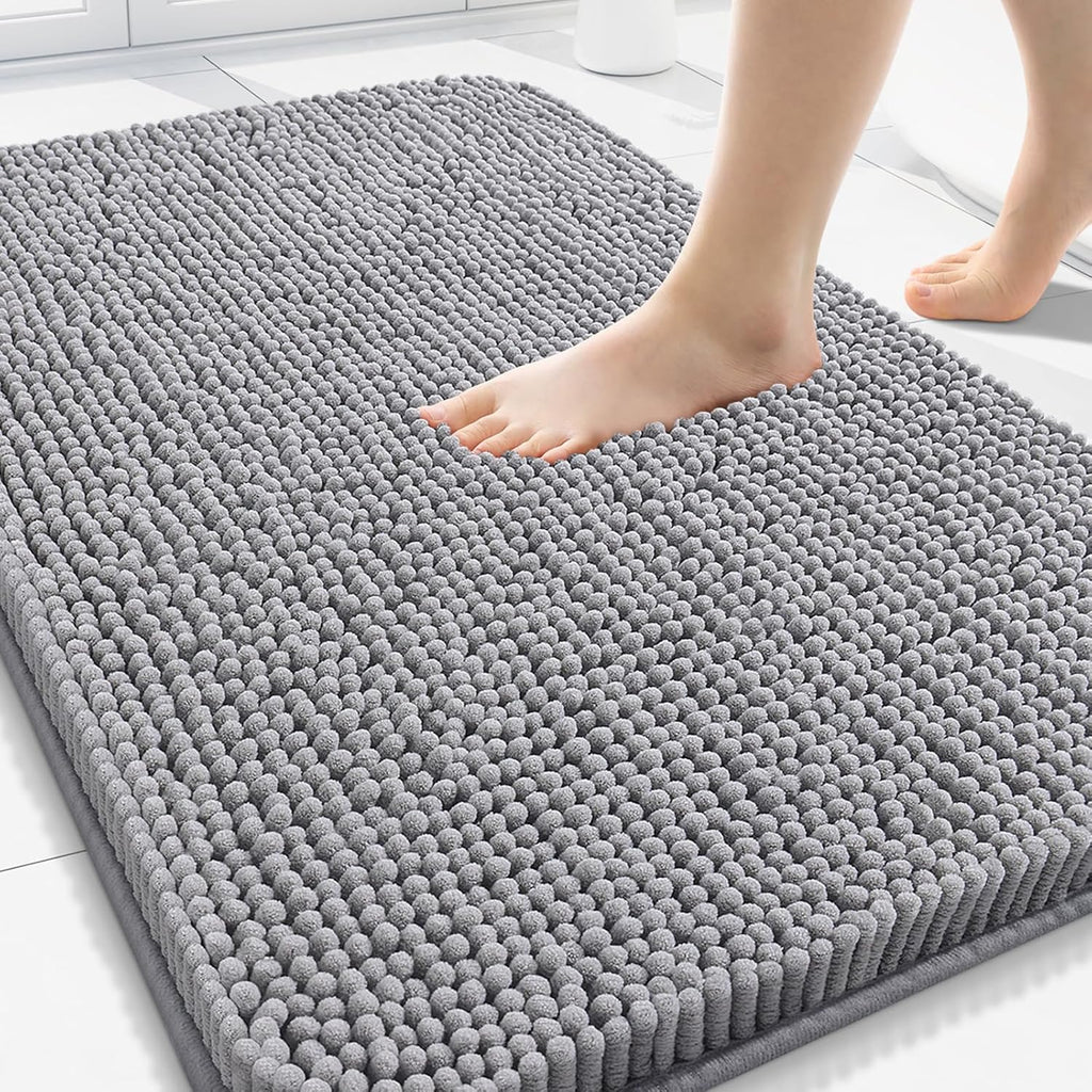 Bathroom Rugs 30X20, Extra Soft Absorbent Shaggy Chenille Bath Rugs, Machine Washable Rubber Backing Non-Slip Bath Mats for Bathroom Floor Tub and Shower, Home Decor Accessories, Grey