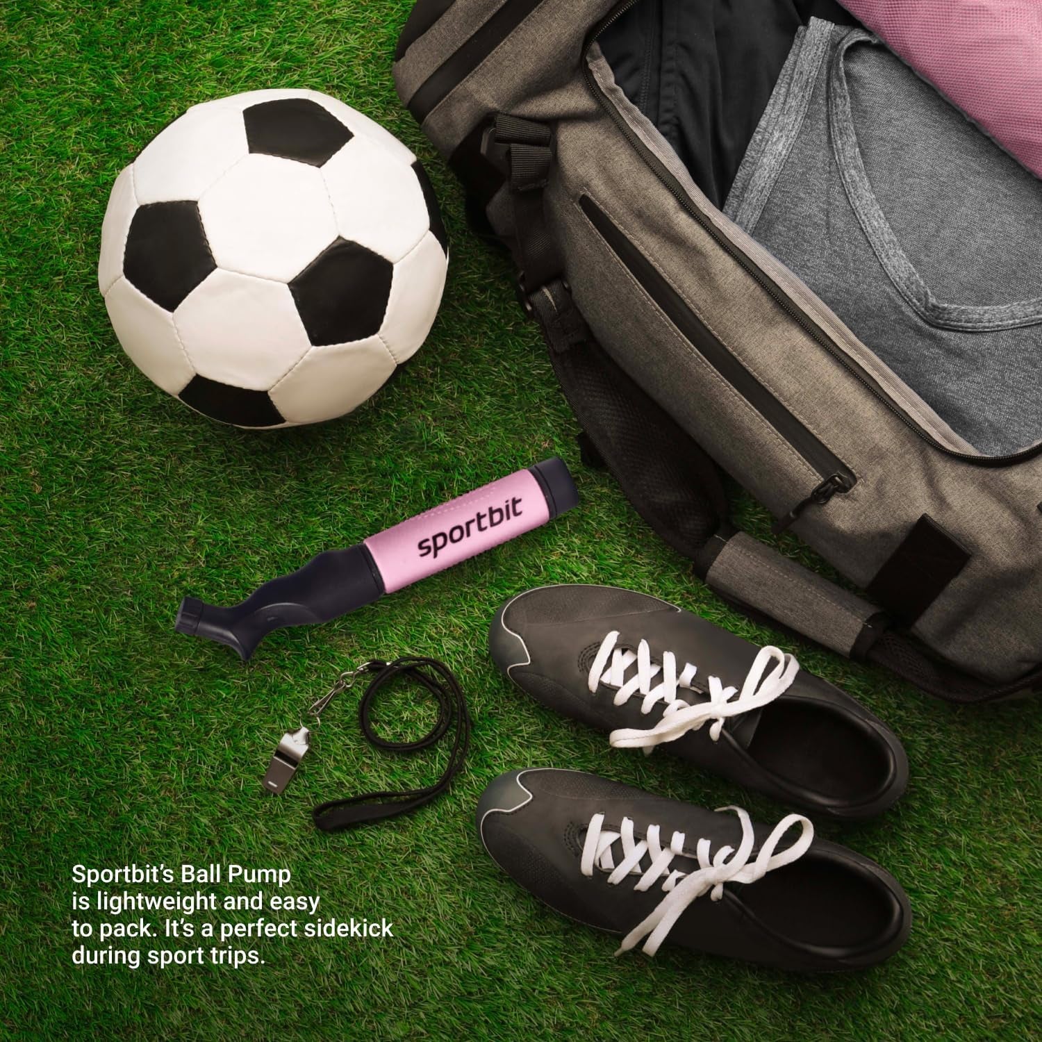 Ball Pump for Sports Balls - Push & Pull Inflating System - Hand Pump for Exercise Balls - Volleyball Pump, Basketball Inflator, Ball Air Pump - Goes with 5 Needles Set