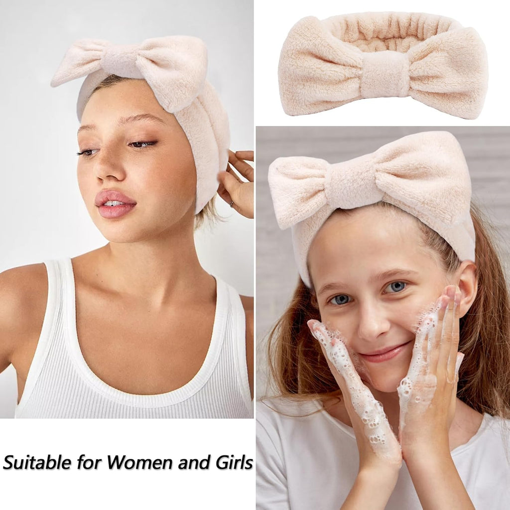 6 Pack Spa Headband, Makeup Headband, Face Wash Headbands, Skincare Headbands, Brown Sponge Hair Band Bow Tie Spa Head Band for Washing Face Wristband Set Hair Accessories for Women