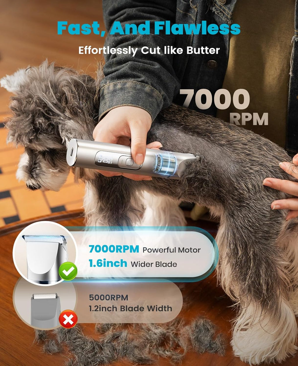 4 in 1 Dog Grooming Kit with LCD Display, Dog Hair Trimmer for Paw Nail Grinder, Rechargeable Cordless Low Noise IPX7 Waterproof Pet Clippers