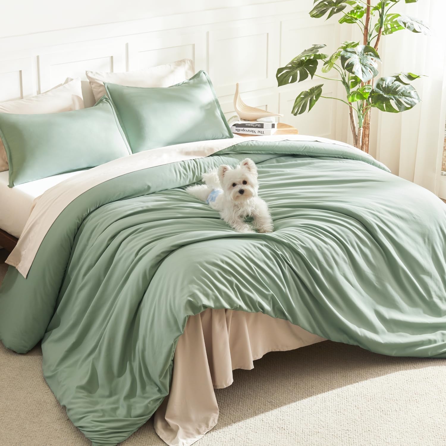 Queen Comforter Set Sage Green, 3 Pieces Lightweight Comforters Queen Size Solid Bedding Comforters Sets, down Alternative Comforter Bed Set Quilt Blanket