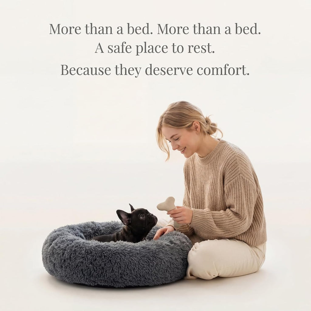 Small Calming Dogs Bed for Small Dogs Anti-Anxiety Machine Washable Fluffy Luxury Anti-Slip Waterproof Mute Base Warming Cozy Soft Pet Puppy round Bed