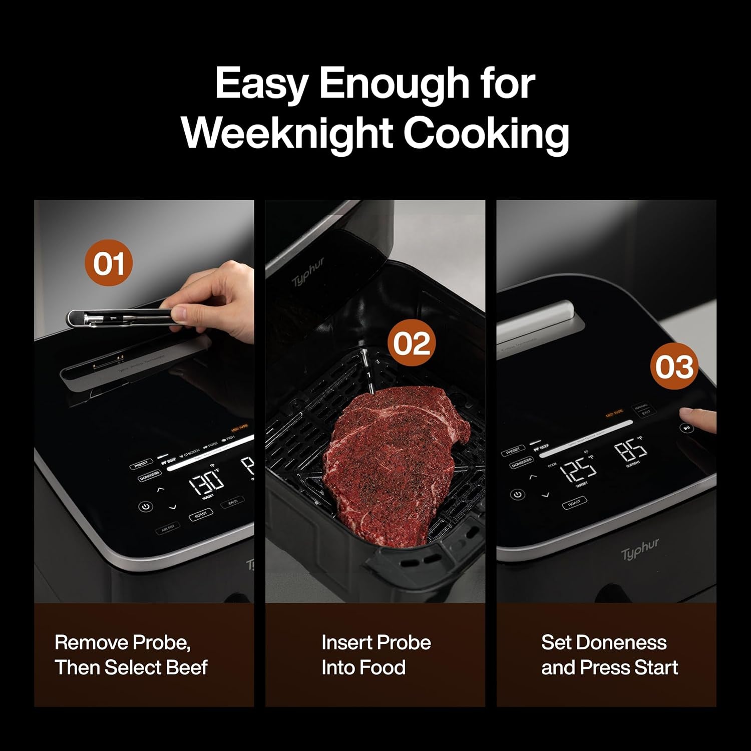 Sync 8QT AI Smart Air Fryer with Built-In Wireless Meat Thermometer, 9-In-1 XL Non Toxic Ceramic Airfryer, 450°F Max, Cooks 6Lb Whole Chicken, Quiet & Dishwasher Safe, 120V