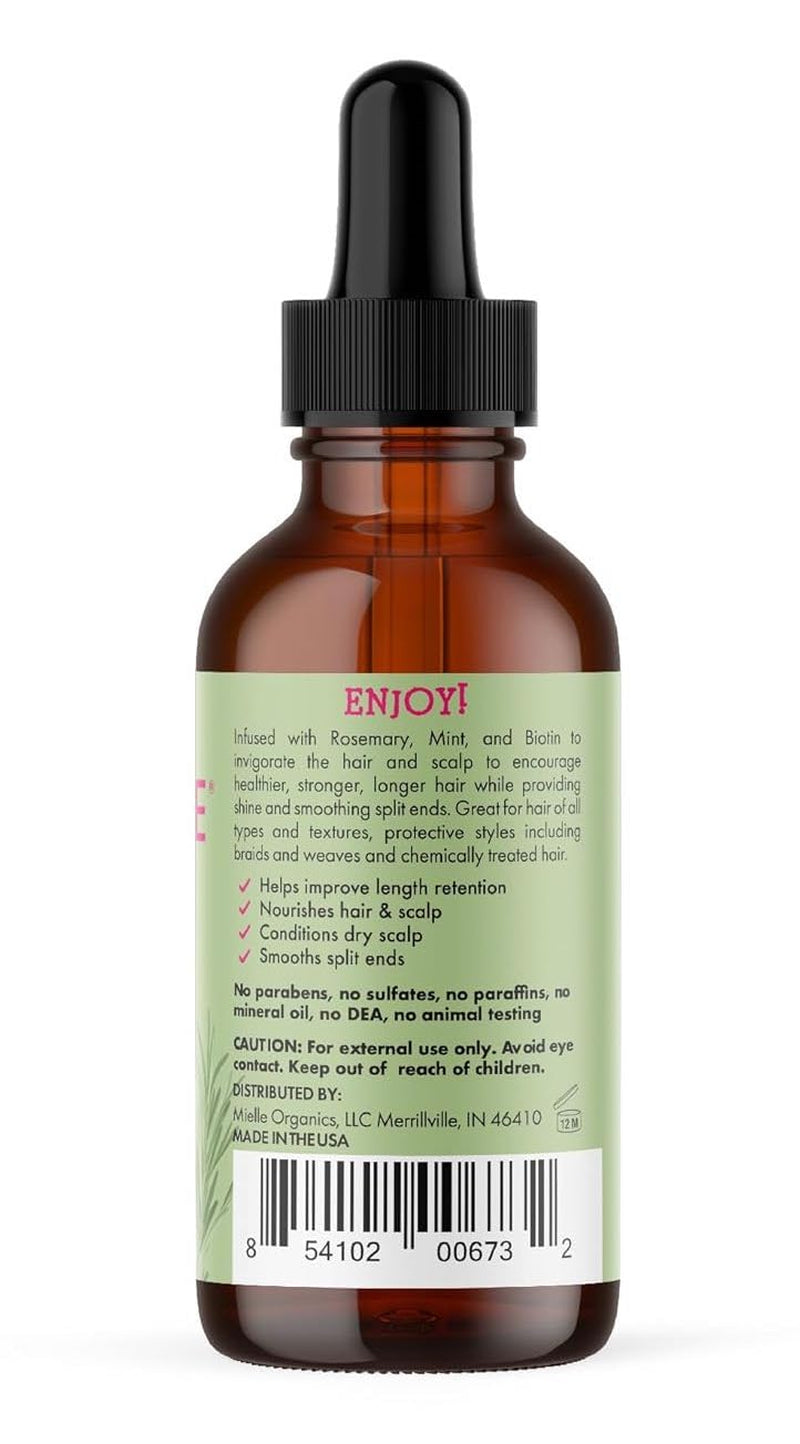 Rosemary & Mint Hair Oil - Strengthening Biotin Oil Infused Frizzy & Damaged Hair Care - Split Ends & Dry Scalp Treatment to Support Longer, Healthier Strands, 2 Ounce