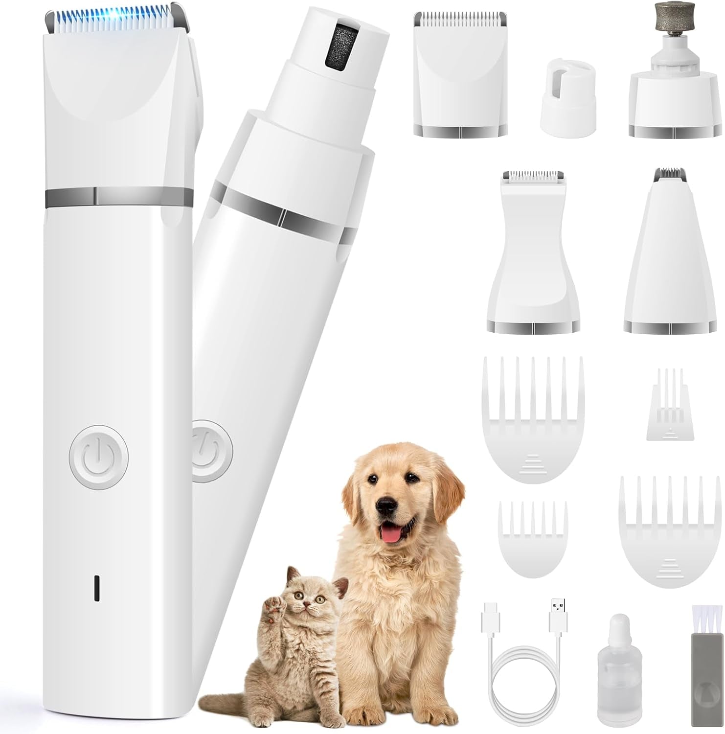Dog Clippers Grooming Kit Hair Clipper-Low Noise Paw Trimmer- Rechargeable - Cordless Quiet Nail Grinder Shaver for Cats and Other Pets