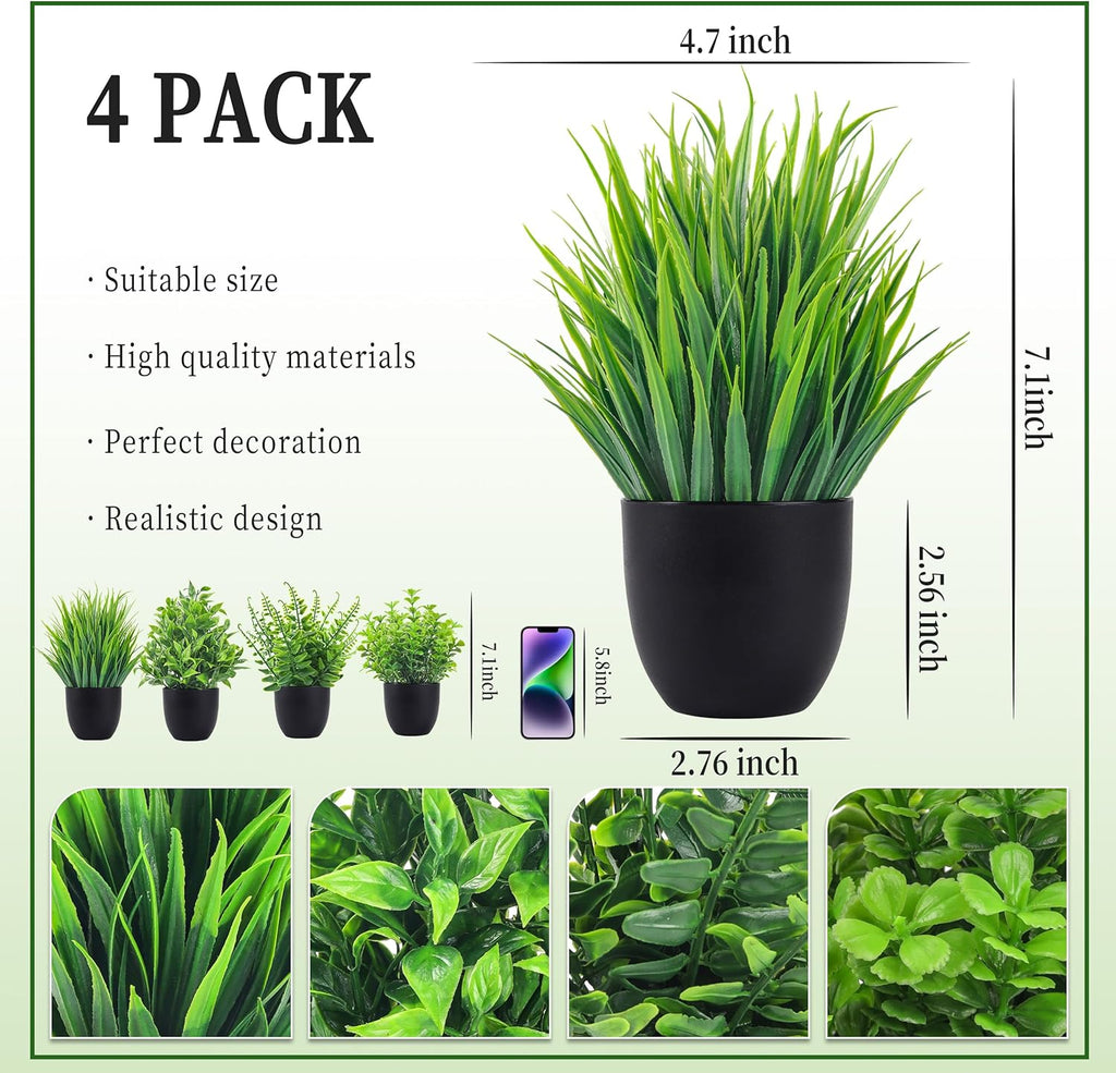 Fake Plants 4 Packs Artificial Plants Small Faux Plants Black Bathroom Accessories for Halloween Bathroom Home Kitchen Coffee Table Office Desk Decor Indoor