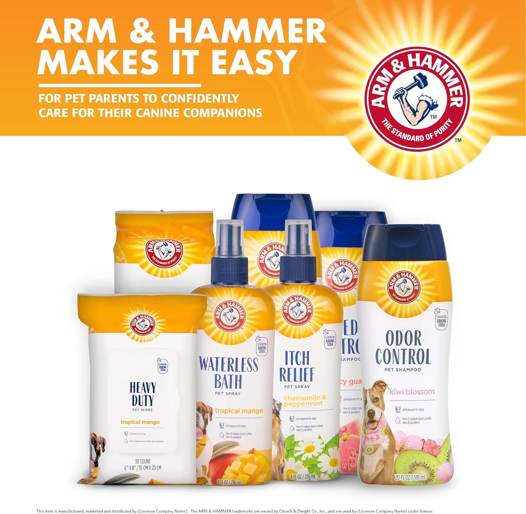 Arm and Hammer for Pets Heavy Duty Multipurpose Dog Bath Wipes, Mango Scent, Travel Size - All Purpose Wipes That Remove Odor and Refresh Dog Coat between Baths, 30 Count