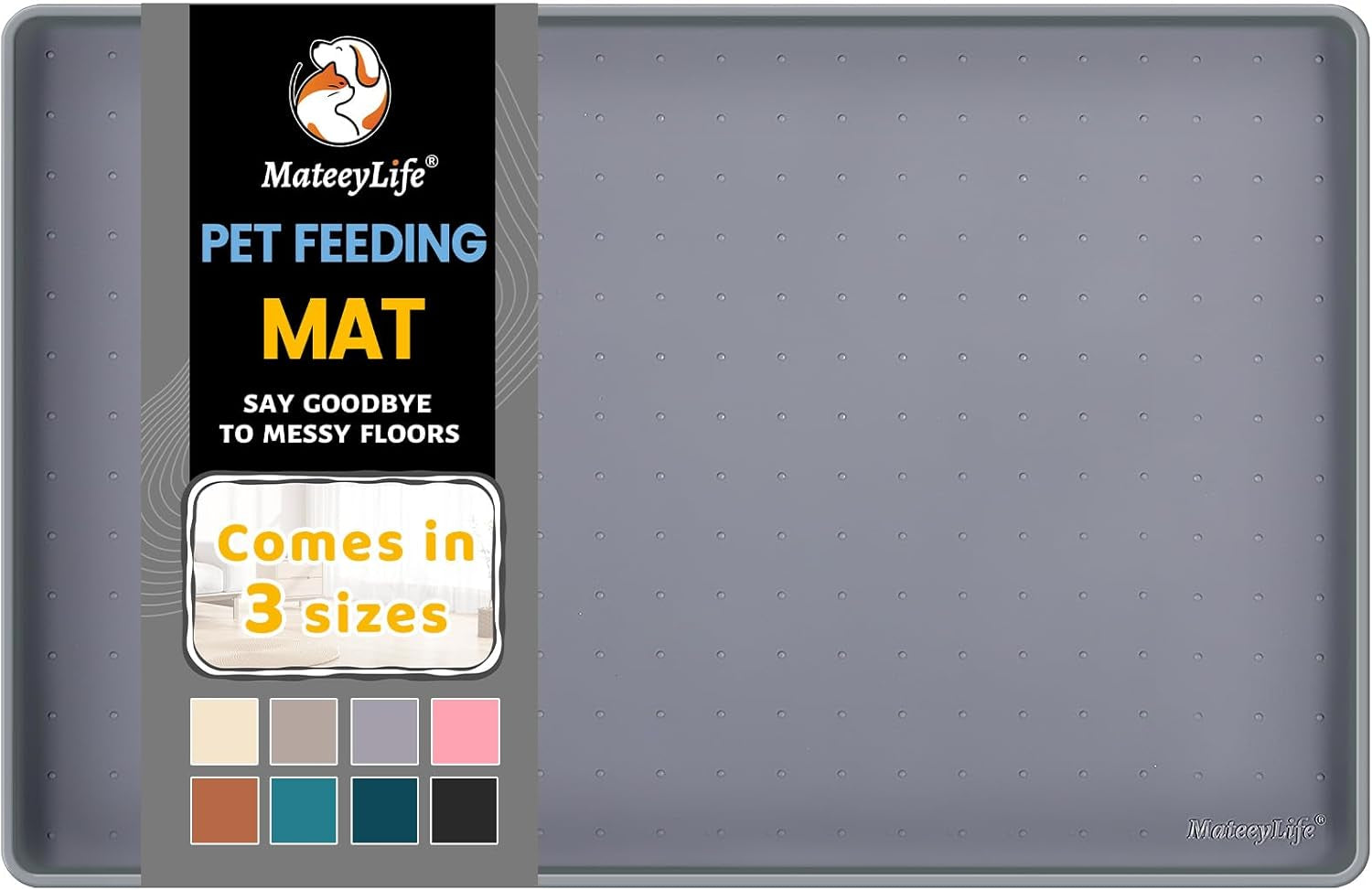Silicone Cat & Dog Food Mat for Floors Waterproof, Anti-Slip Dog Bowl Mats for Food and Water, Pet Feeding Mats with Lip to Prevent Spills, Pet Placemat for Messy Drinkers to Protect Floors