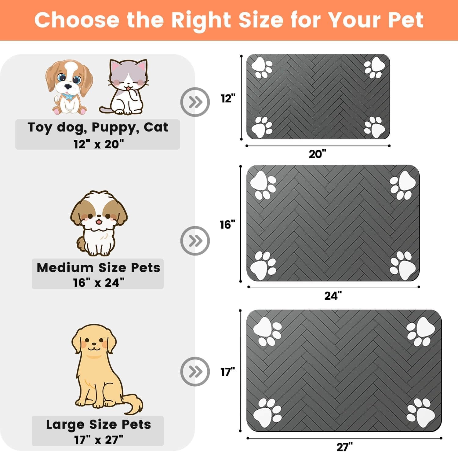 Pet Feeding Mat-Absorbent Pet Placemat for Food and Water Bowl, with Waterproof Rubber Backing, Quick Dry Water Dispenser Mat for Dog and Cat (20"X12", Striped Dark Gray)