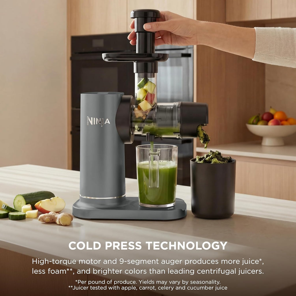 Neverclog Cold Press Juicer | Powerful Electric Slow Masticating Juicer with Pulp Control | XL Capacity | 24 Oz. Juice Jug & 36 Oz. Pulp Container | Dishwasher Safe | Charcoal | 150W | JC151