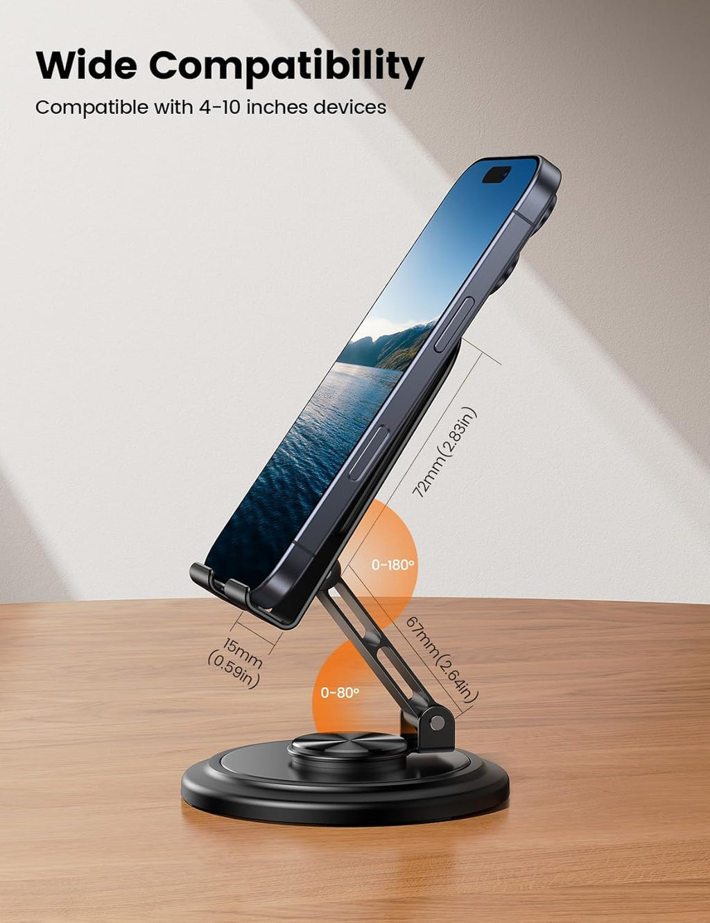 Cell Phone Stand for Desk - [360° Rotation] Sturdy Adjustable Desktop Phone Holder, Foldable Mobile Stand, Office Desk Accessories Gifts for Iphone 17 16 15 14 Pro Max, Galaxy S26, Cellphone