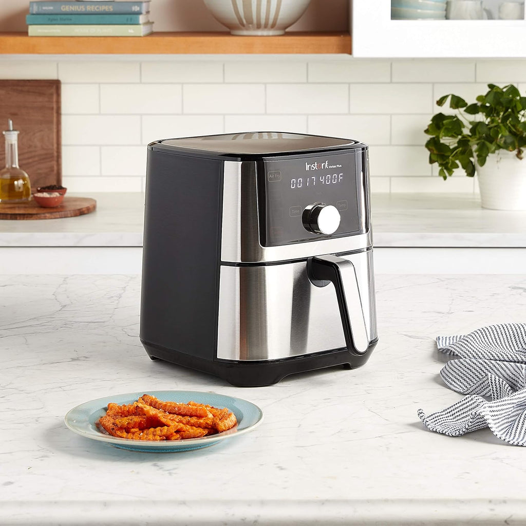 4QT Vortex plus 6-In-1 Mini Air Fryer, Custom Program Options, Crisps, Broils, Roasts, Dehydrates, Bakes, Reheats, 100+ In-App Recipes, Stainless Steel,4 Quarts