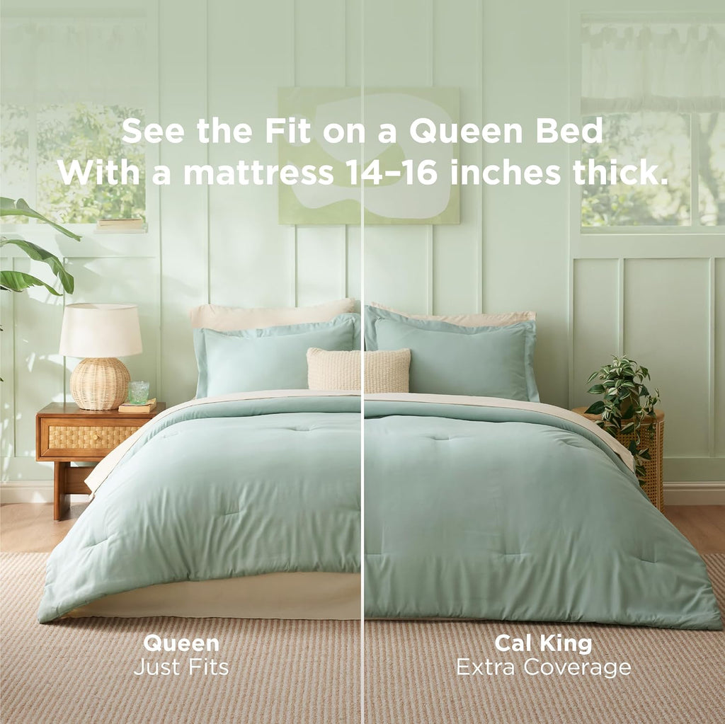 Bedsure Queen Comforter Set - 7 Pieces Sage Green Queen Bedding Set for All Seasons, Boho Contrasting Design Bed in a Bag with Comforter, Sheets, Pillowcases & Shams