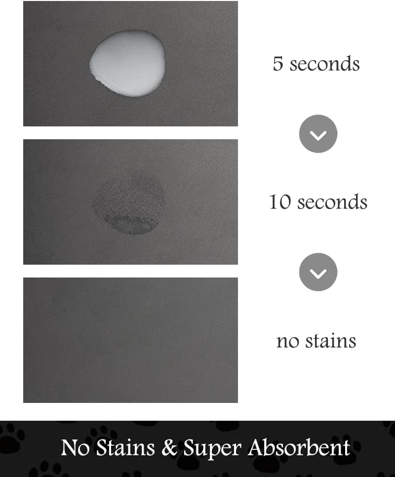 Pet Feeding Mat-Absorbent Dog Mat for Food and Water Bowl-No Stains Quick Dry Dispenser Mat-Dog Accessories Pet Supplies-Water Bowl for Messy Drinkers（Darkgrey,12"X19"