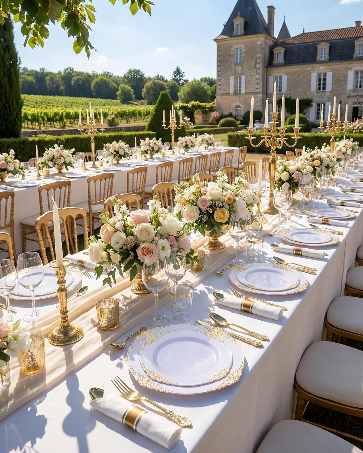 350PCS Gold Plastic Plates - Gold Plastic Dinnerware Sets for 50 Guests - 100 Disposable Plates, 150 Silverware, 50 Cups, 50 Napkins for Wedding & Party