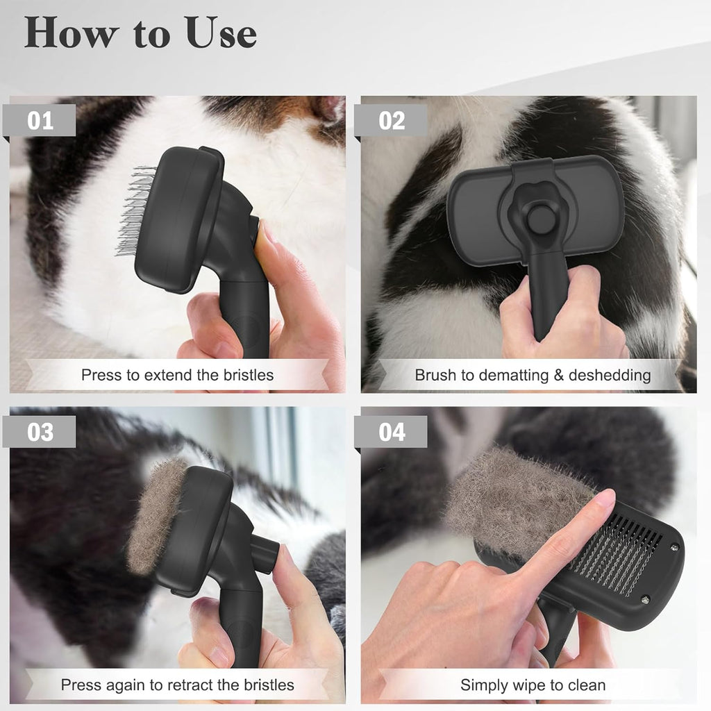 Self Cleaning Slicker Brush for Dogs & Cats - Skin Friendly Deshedding and Grooming Brush for Haired Pets, Pet Supplies Accessory, Black