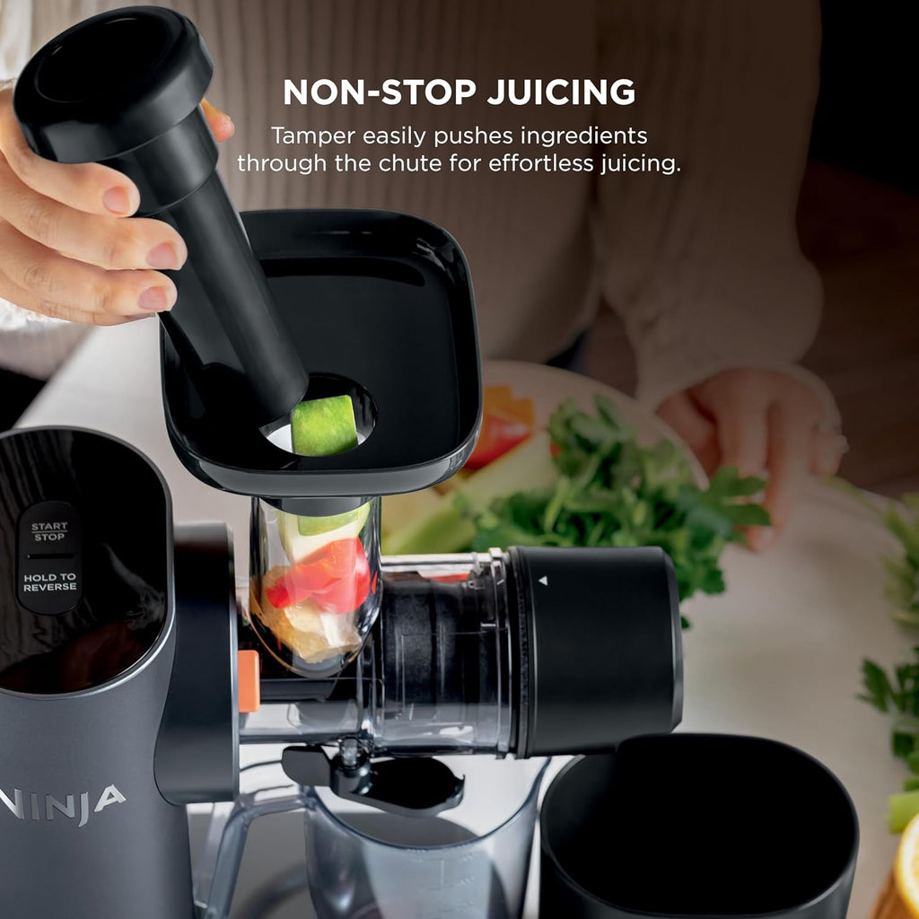 Neverclog Cold Press Juicer | Powerful Electric Slow Masticating Juicer with Pulp Control | XL Capacity | 24 Oz. Juice Jug & 36 Oz. Pulp Container | Dishwasher Safe | Charcoal | 150W | JC151