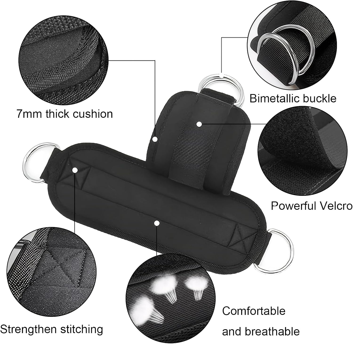 2 PCS Weightlifting Straps with D Ring,Adjustable Wrist Cuffs Gym,Padded Wrist Cuffs,For Cable Machines Strength Training Equipment,Black