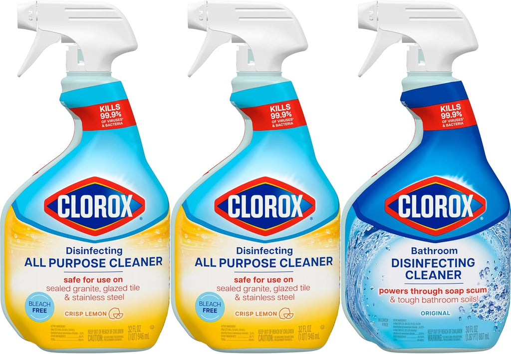 Disinfecting All-Purpose Cleaner 32 Oz and Bathroom Cleaner, Household Essentials, 30 Oz, Pack of 3