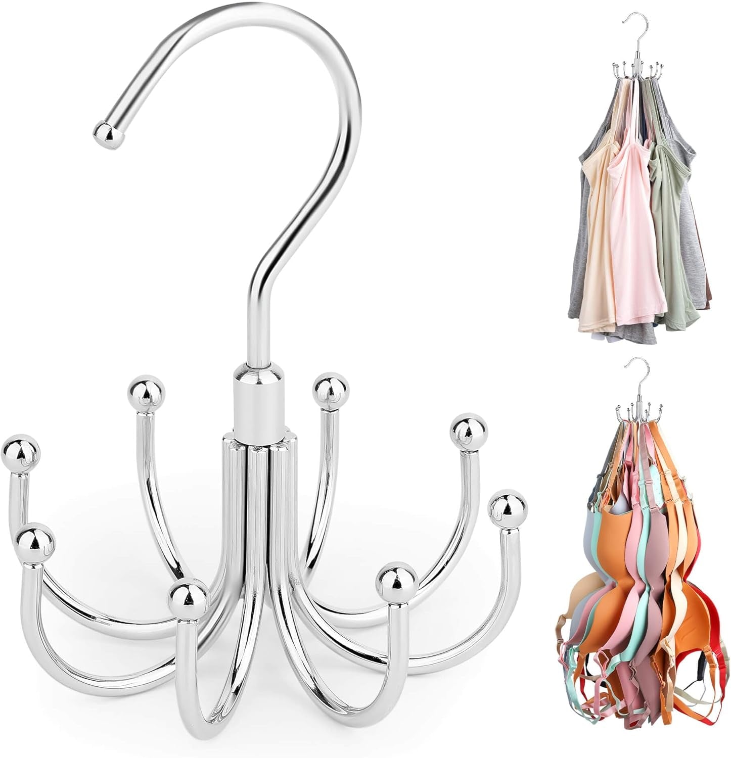 Tank Top Hanger, Rotatable Bra Organzier for Closet, Max 24 Storage Capacity Sport Bras Holder, Metal Space Saving Closet Organizers and Storage, Silver