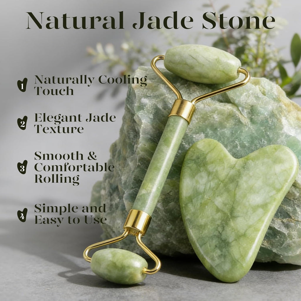 Icyme Gua Sha & Jade Roller Set, Cooling Face Roller & Gua Sha Tool for Depuffing, Facial Sculpting & Jawline Definition, Smooth Rolling Skincare Tools for Women & Men – Green