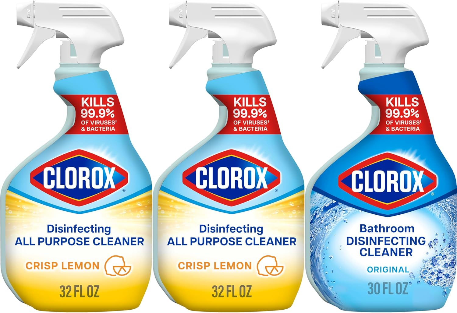 Disinfecting All-Purpose Cleaner 32 Oz and Bathroom Cleaner, Household Essentials, 30 Oz, Pack of 3