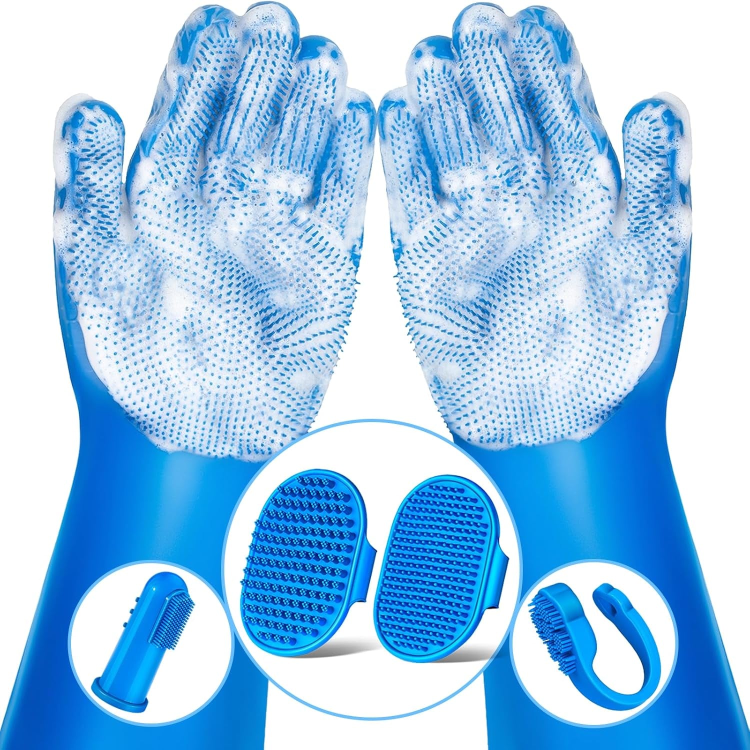 6PCS Pet Grooming Kit for Dogs, Cats and Horses | Dog Washing Gloves | Cleanroom Gloves | Dog Bath Brush | Dog Bath Gloves | Dog Shampoo Brush | Dog Bath Supplies (Navy Blue)