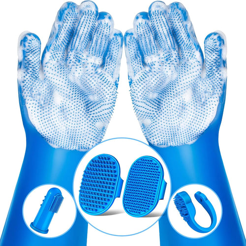 6PCS Pet Grooming Kit for Dogs, Cats and Horses | Dog Washing Gloves | Cleanroom Gloves | Dog Bath Brush | Dog Bath Gloves | Dog Shampoo Brush | Dog Bath Supplies (Navy Blue)