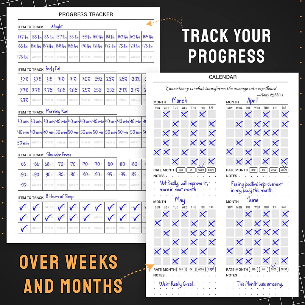 Hardcover Fitness Journal Workout Planner for Men & Women - A5(5.7" X 8.3") Sturdy Workout Log Book to Track Gym & Home Workouts