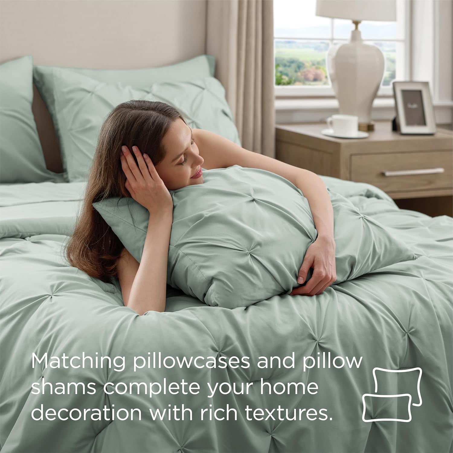 Bedsure Sage Green Comforter Set - Bed in a Bag Queen Size Bedding 7 Pieces, Green Decor Gift for Family, All Season down Alternative Comforter with Sheets, Pillowcases & Shams
