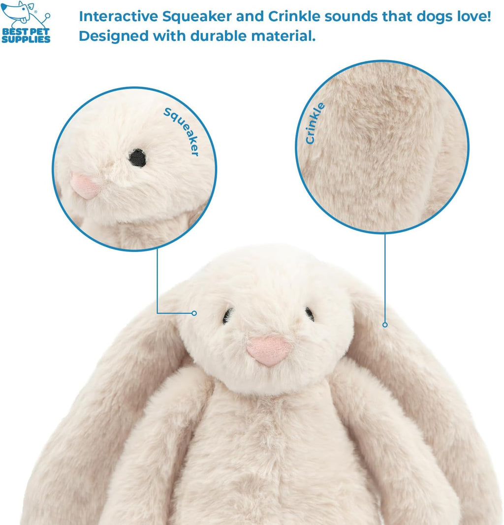Interactive Squeaky Dog Chew Toy, Ideal Dog Toys for Chewers, Small, Medium & Large Dogs, and Fetch Lovers - Bunny (Beige), Large