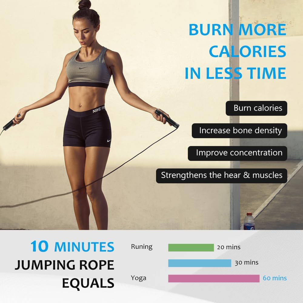 Jump Rope, HANDIO Jump Ropes 1/2 Lb Weighted Jump Rope for Boxing, Cardio, Crossfit Workout, 8~10Ft Range Adjustable Length Steel Ropes with Ball Bearings and Metal Handles, Jumpropes Suitable for Men