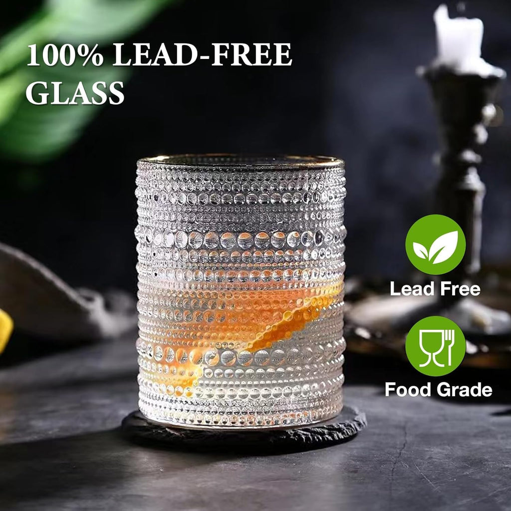 Vintage Hobnail Drinking Glasses Set of 8, 12 Oz Highball Glasses & 10 Oz Cocktail Glasses Set, Kitchen Water Glasses Cup, Bar Tumbler Glassware Set for Beer, Juice, Cocktail, Whiskey, Milk