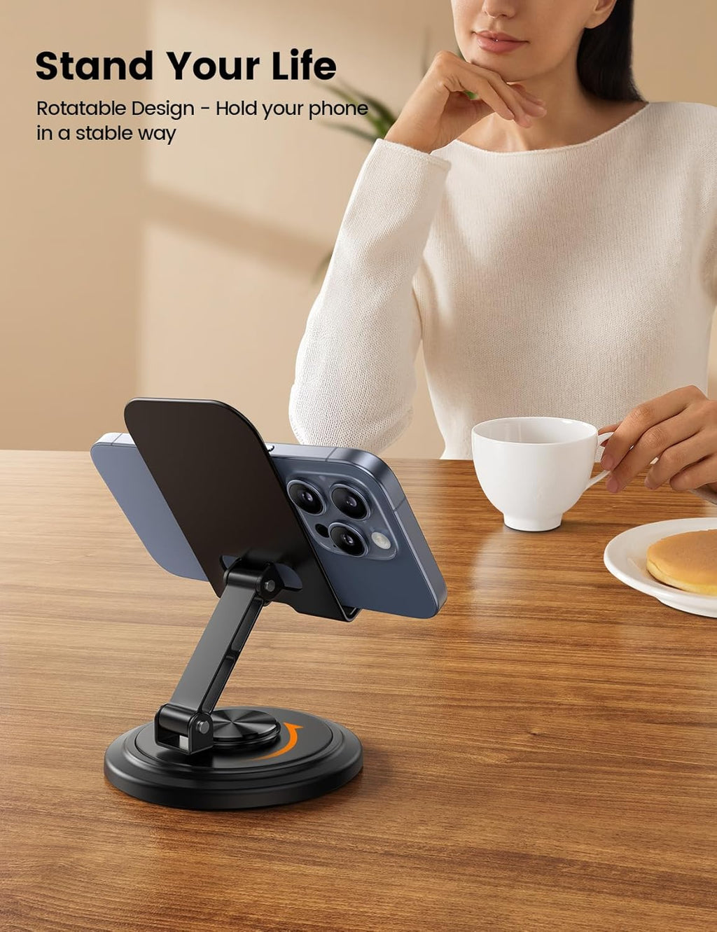 Cell Phone Stand for Desk - [360° Rotation] Sturdy Adjustable Desktop Phone Holder, Foldable Mobile Stand, Office Desk Accessories Gifts for Iphone 17 16 15 14 Pro Max, Galaxy S26, Cellphone