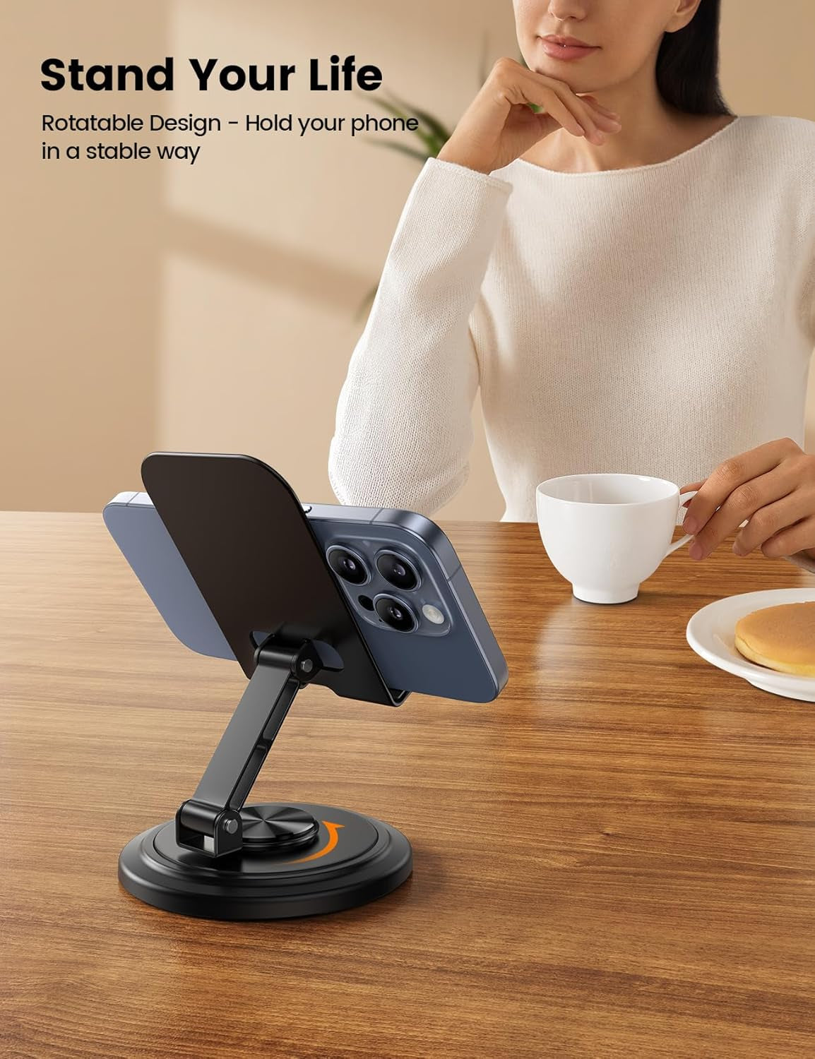 Cell Phone Stand for Desk - [360° Rotation] Sturdy Adjustable Desktop Phone Holder, Foldable Mobile Stand, Office Desk Accessories Gifts for Iphone 17 16 15 14 Pro Max, Galaxy S26, Cellphone