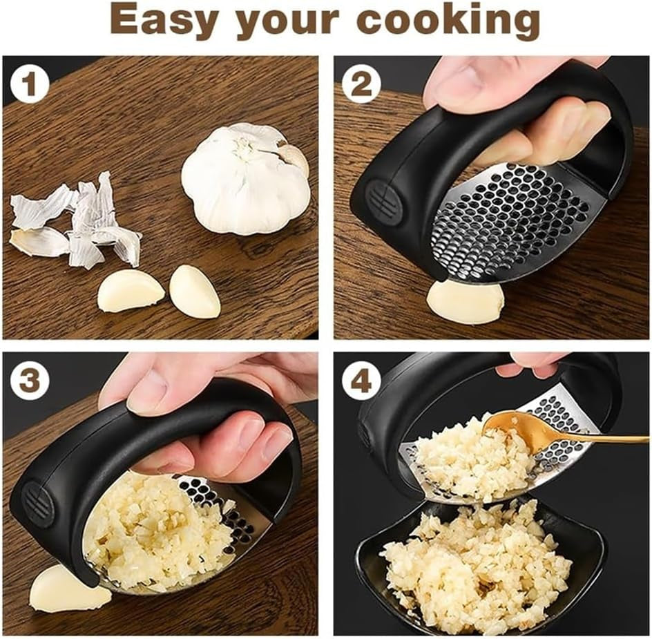 Stainless Steel Garlic Press, New Garlic Press Rocker, Home Kitchen Utensils Portable Manual Garlic Crusher for Smash Garlic Kitchen Gadgets Tools (3 Pack)