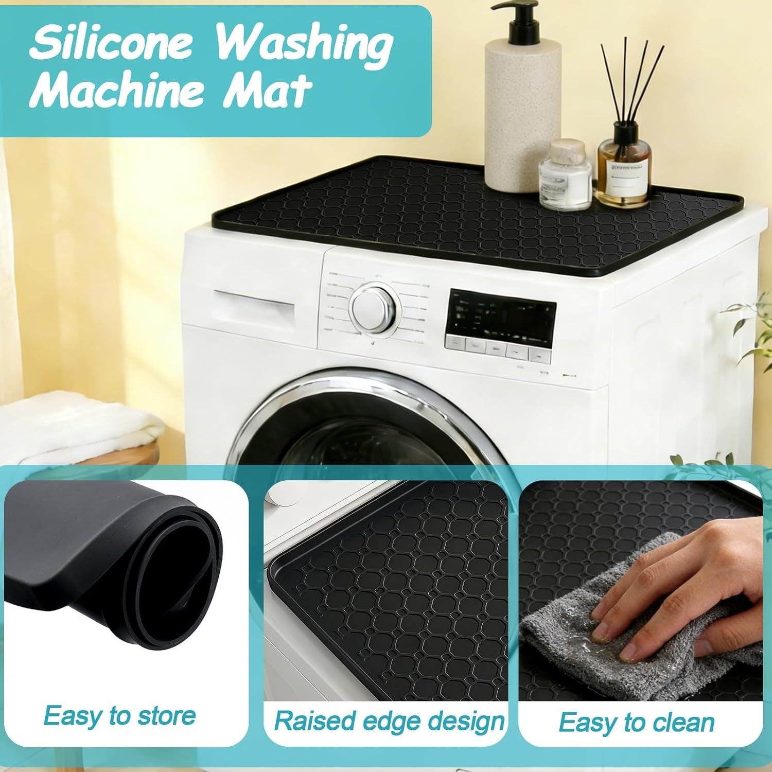 19.7"X19.7" Black Silicone Drip Tray Mat with Raised Edges, Waterproof Fridge & Appliance Mat for Mini Fridge, Water Cooler, Washing Machine, under Sink Tray