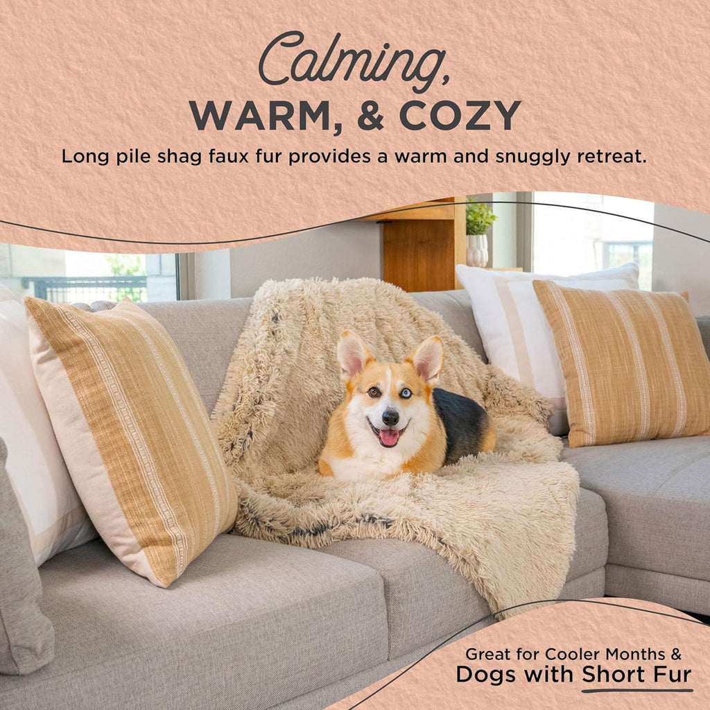 Calming Shag Dog Blanket – Ultra Soft Faux Fur Pet Throw, Anxiety-Relief, Lightweight Warm Bed Cover for Dogs and Cats, Machine Washable, Taupe, 30" X 40"