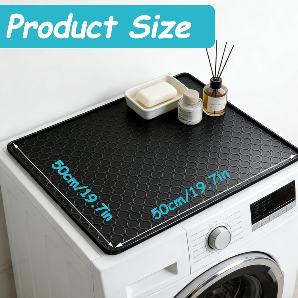 19.7"X19.7" Black Silicone Drip Tray Mat with Raised Edges, Waterproof Fridge & Appliance Mat for Mini Fridge, Water Cooler, Washing Machine, under Sink Tray