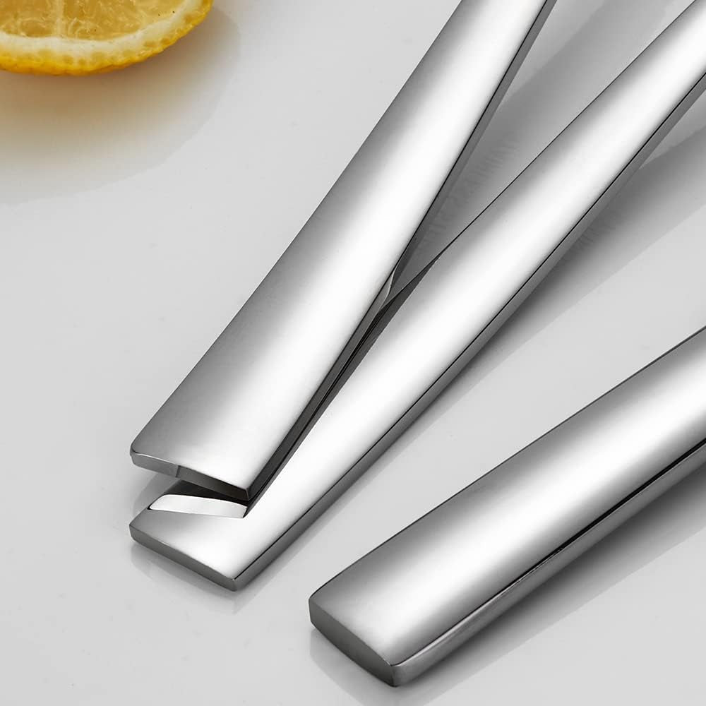 Silverware Set for 2,  10-Piece Stainless Steel Flatware Cutlery Set, Square Edge Kitchen Utensil Include Knives/Forks/Spoons, Tableware for Home/Hotel, Mirror Polished Dishwasher Safe