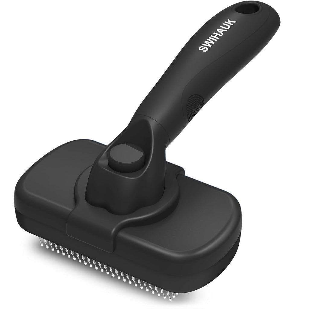 Self Cleaning Slicker Brush for Dogs & Cats - Skin Friendly Deshedding and Grooming Brush for Haired Pets, Pet Supplies Accessory, Black