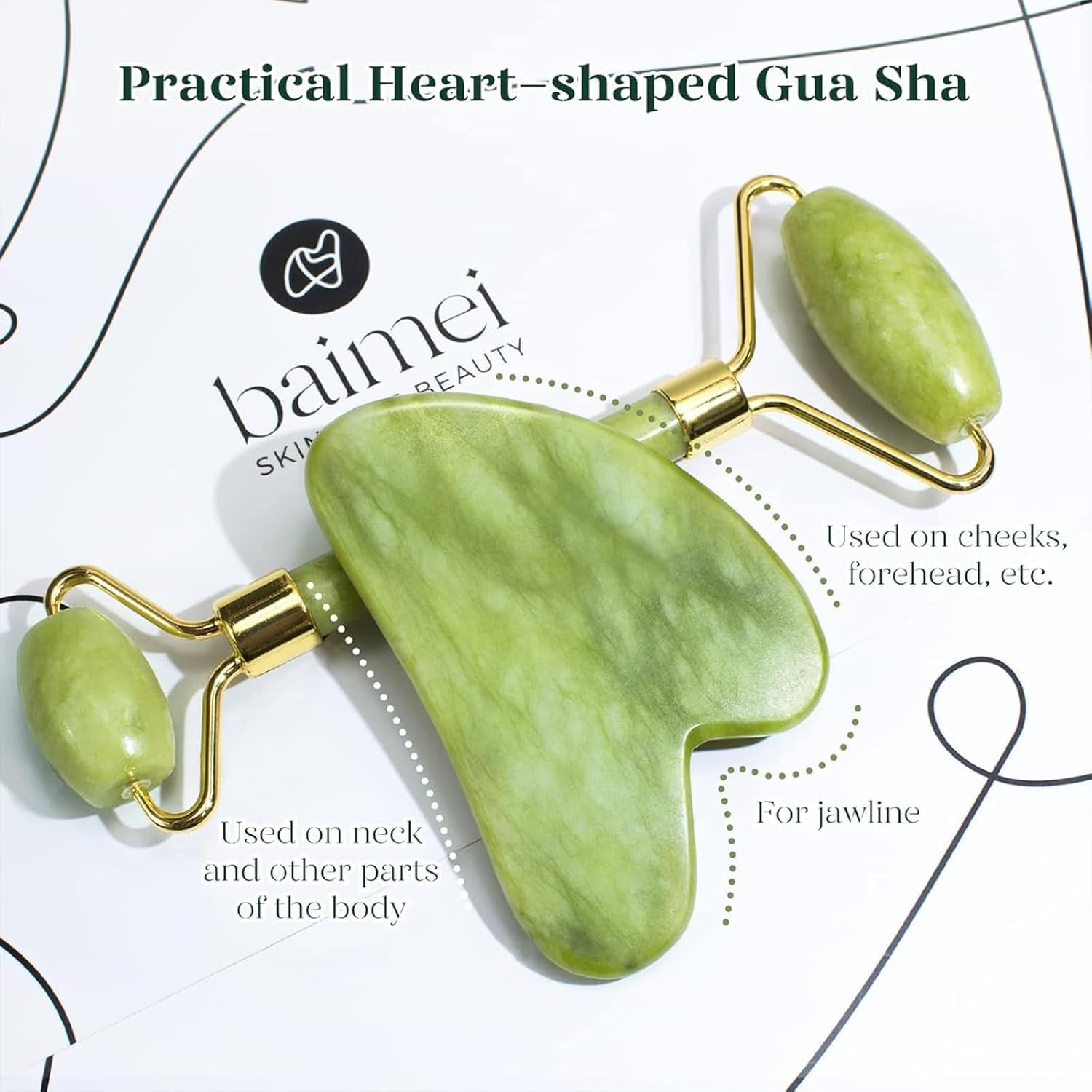 Icyme Gua Sha & Jade Roller Set, Cooling Face Roller & Gua Sha Tool for Depuffing, Facial Sculpting & Jawline Definition, Smooth Rolling Skincare Tools for Women & Men – Green