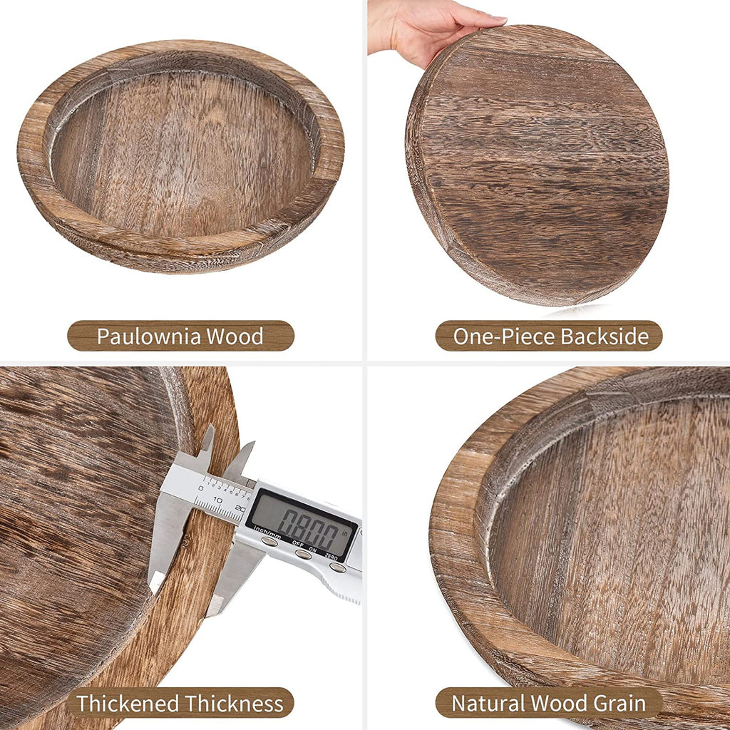 Candle Plate Holder Tray: round Wood Decorative Candle Plate - Rustic Farmhouse Coffeetable Decor - Tealight Pillar Trays for Home Decor (Distressed)