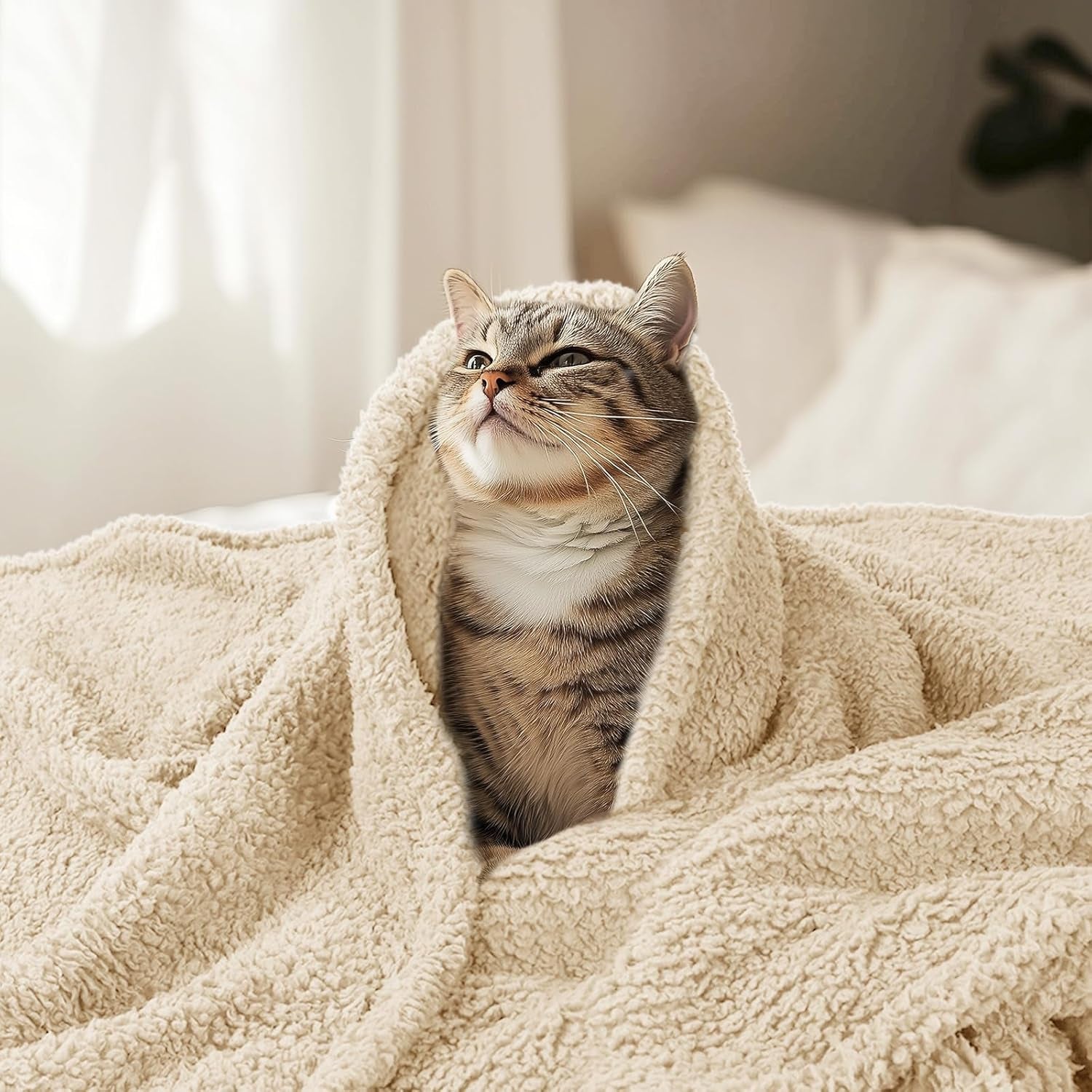 Premium Fleece Dog Puppy Blanket Soft Pet Sherpa Calming Cat Blanket Throw for Small Medium Dog Cat(Beige,30X20 Inches)