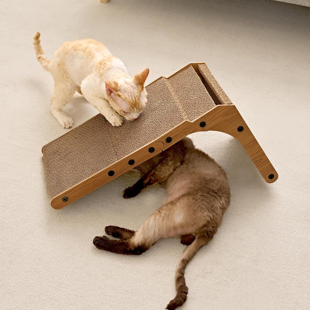 Cardboard Cat Scratcher for Indoor Cats, 26.8 Inch L Shaped Vertical Cat Scratching Board with Ball Cat Toy, Large Cat Scratcher Pad, Brown