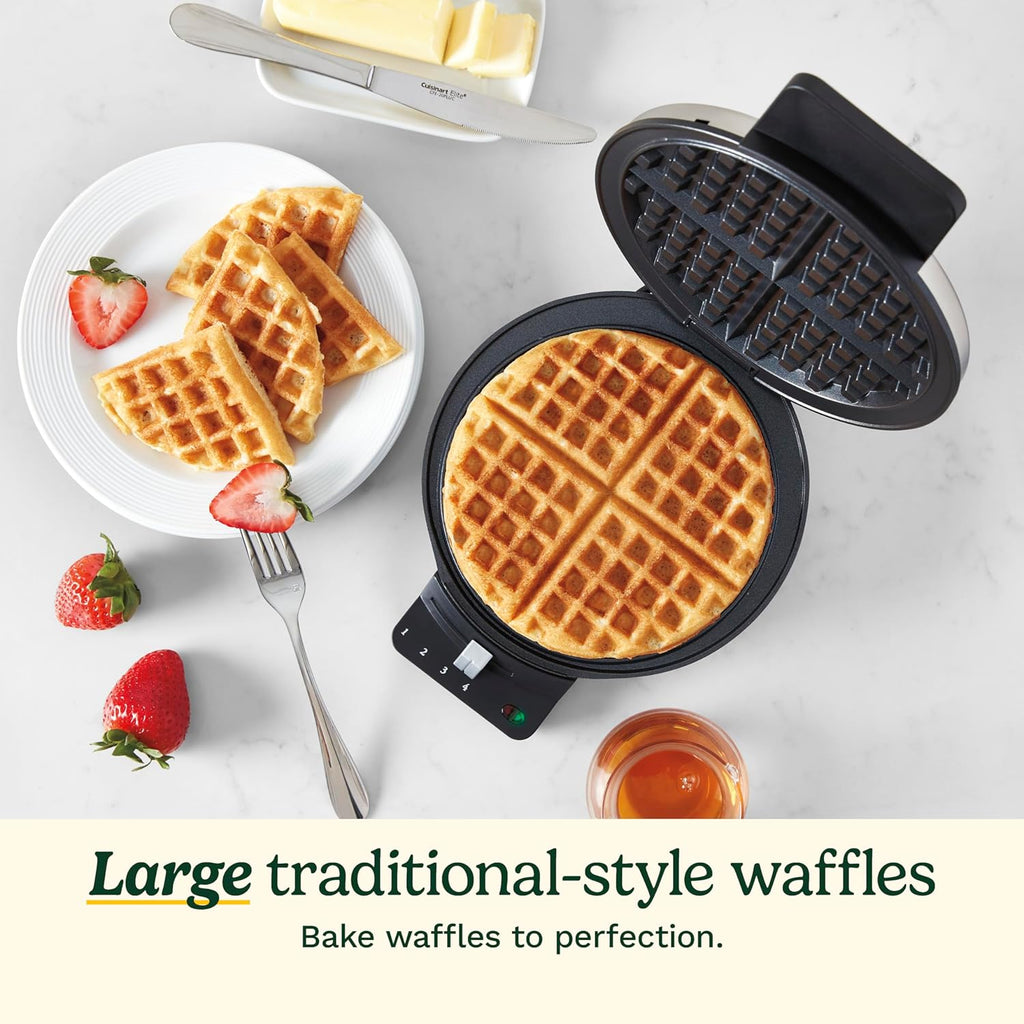 Waffle Maker, 1250W round Classic Waffle Iron, 5-Setting Adjustable Browning Control, WMR-CANAS, Brushed Stainless