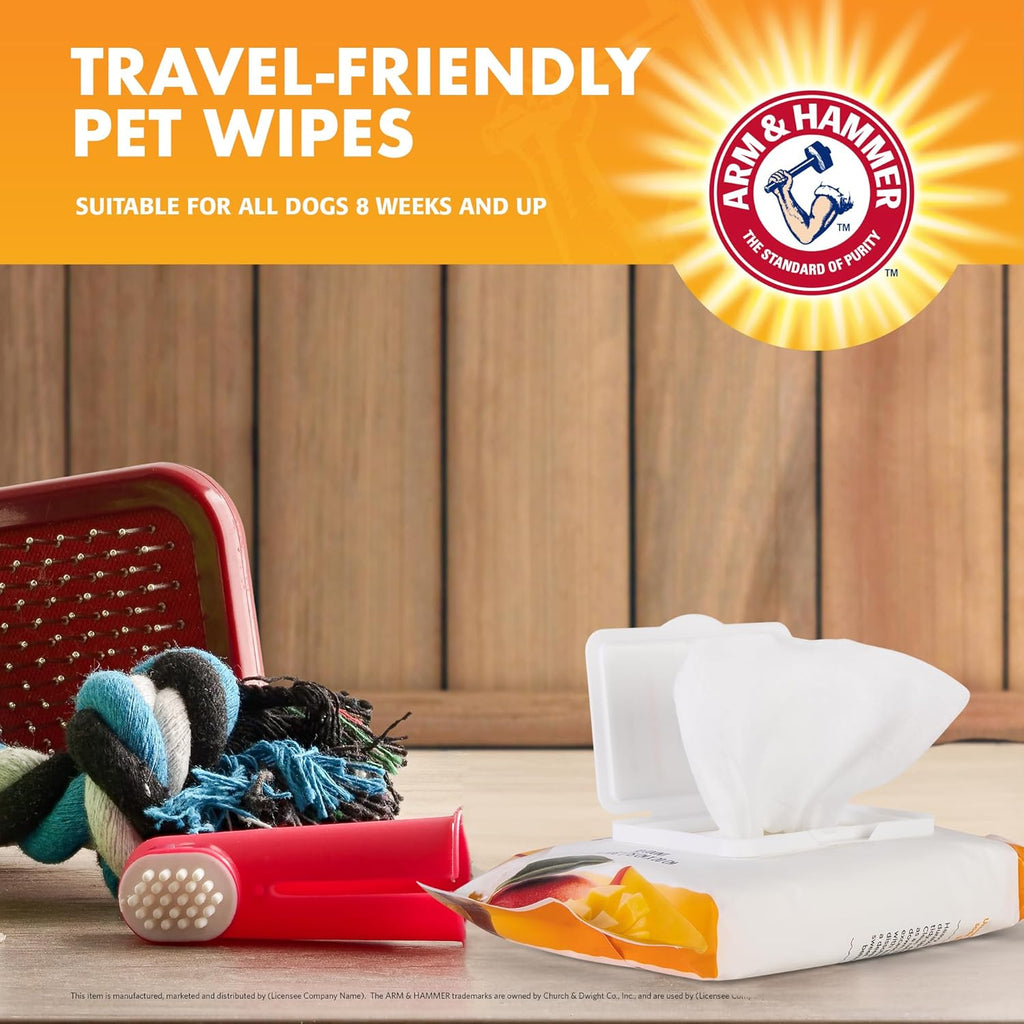 Arm and Hammer for Pets Heavy Duty Multipurpose Dog Bath Wipes, Mango Scent, Travel Size - All Purpose Wipes That Remove Odor and Refresh Dog Coat between Baths, 30 Count