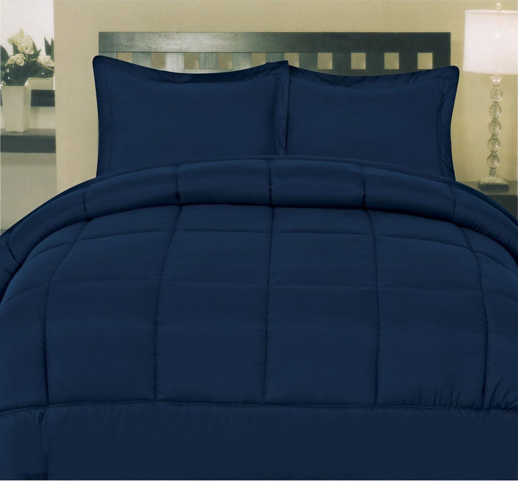 5 Piece Comforter Set Bag Solid Color All Season Soft down Alternative Blanket & Luxurious Microfiber Bed Sheets, Navy, Twin