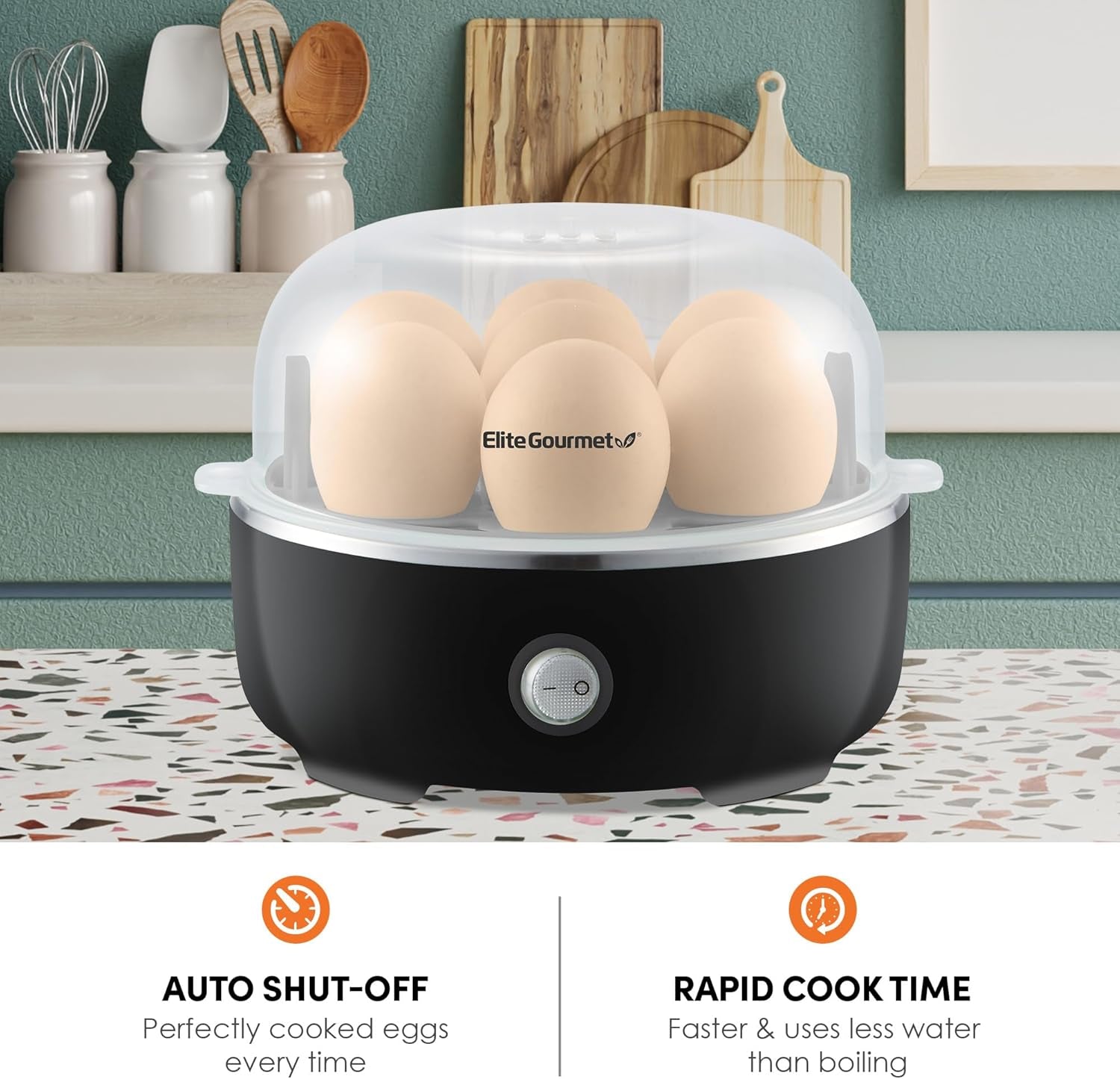 EGC115B Easy Egg Cooker Electric 7-Egg Capacity, Soft, Medium, Hard-Boiled Egg Cooker with Auto Shut-Off, Measuring Cup Included, BPA Free, Classic Black
