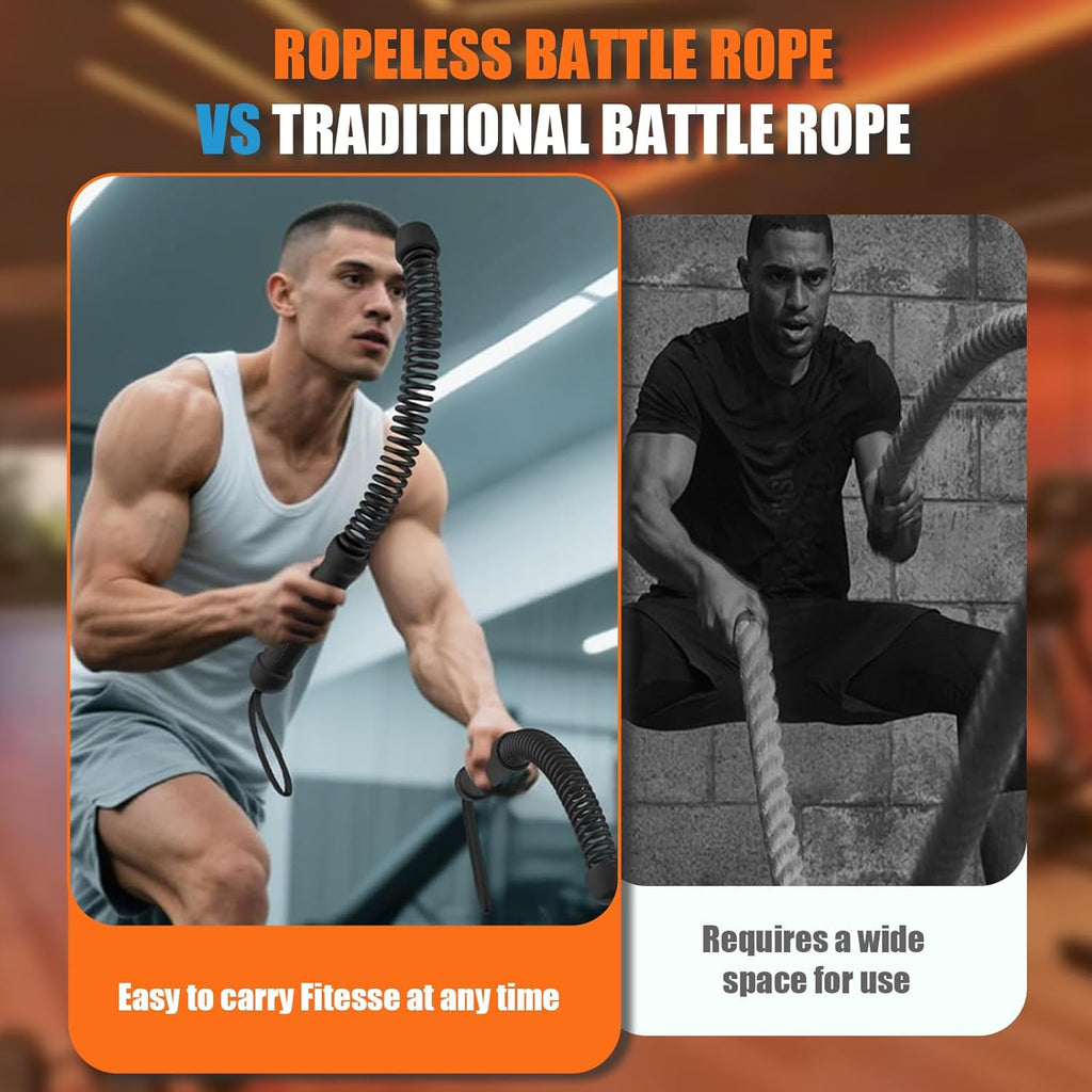 Cordless Battle Rope 2-Piece Set Heavy-Duty Portable Training